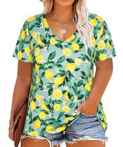 Top CARCOS Plus Size para mulheres, 4x limão, decote em V, manga curta Top CARCOS Plus Size para mulheres, 4x limão, decote em V, manga curta