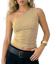 Top Cioatin Shimmer One Shoulder Crop para mulher dourada
