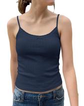Top Cioatin Y2K com acabamento em renda Bow Pointelle Knit Crop Cami Navy