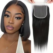 Top Closure Aplique De Cabelo Humano Liso 4x4 Curto 25cm