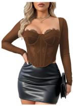 Top Corset: camiseta justa de renda com decote em coração