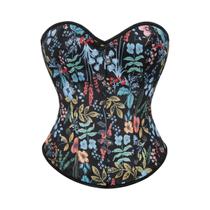 Top Corset Gótico Com Estampa Floral Para Mulheres, Sexy, Com Laços, Bustier Com Controle De
