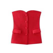 Top Corset Sem Alças E Sem Mangas Para Mulheres Com Bolsos, Bustier Vintage Sólido, Moda Chic