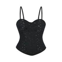 Top Corset Sexy Preto Para Mulheres Com Alças, Bustier De Malha Com Estrutura De Espinha De Peixe,