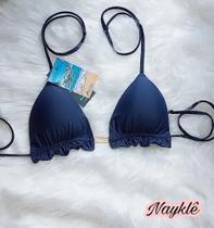 Top Cortininha Com Babadinho Azul Marinho