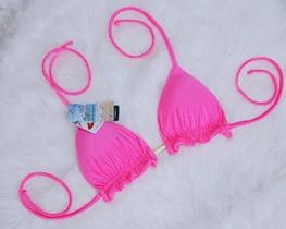 Top Cortininha Com Babadinho Rosa Neon Top Cortininha Com Babadinho Rosa Neon