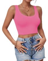 Top corto AURUZA sin mangas con escote en U, color rosa, talla XS
