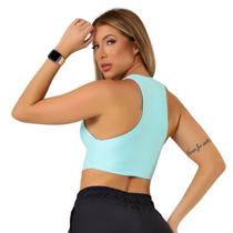 Top Cropped Academia Feminino Alças Médias Alta Compressão Gola Redonda Costas Nadador UV50+