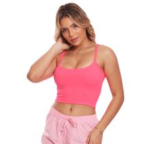 Top Cropped Alcinha Canelado Feminina Lisa Básica