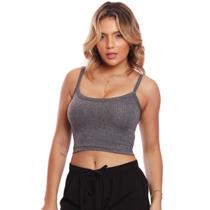 Top Cropped Alcinha Canelado Feminina Lisa Básica