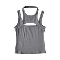 Top Cropped Assimétrico Y2K Sem Mangas, Com Recortes, Tricô, Decote Redondo, Mini Vest Casual De