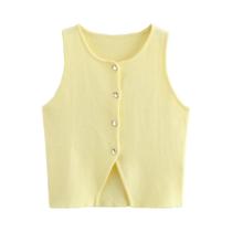 Top Cropped Branco De Tricô Para Mulheres, Camiseta Curta Com Botões, Moda De Verão, Vestido