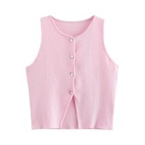 Top Cropped Branco De Tricô Para Mulheres, Camiseta Curta Com Botões, Moda De Verão, Vestido