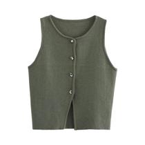 Top Cropped Branco De Tricô Para Mulheres, Camiseta Curta Com Botões, Moda De Verão, Vestido - MUJER