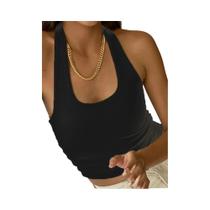 Top Cropped Branco Sem Mangas E Costas Descobertas Em Malha Canellada Para Mulheres Moda De Rua 2023