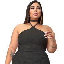 Top cropped brilho paete amarração no pescoço lantejoulas com forro interno cor de pele bege tamanho unico veste 44 a 48 Top cropped brilho paete amarração no pescoço lantejoulas com forro interno cor de pele bege tamanho unico veste 44 a 48