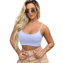 Top Cropped Canelado Faixa Alça Fina Fitness Básico Cropie