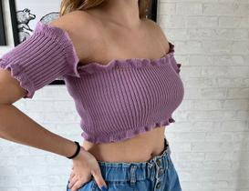 Top Cropped Ciganinha Tricot Canelado