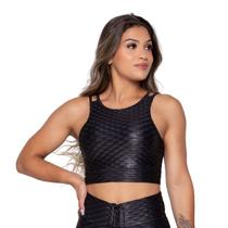 Top Cropped Cirrê Bolha 3D Feminino Bojo Removível Alta Sustentação Compressão Moda Fitness Academia