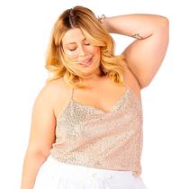 Top Cropped Com Brilho, Plus Size, Top Cropped Festa, Até 54