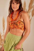 Top Cropped Com Lastex Nas Costas Laranja Estampado Yacamim F1 Top Cropped Com Lastex Nas Costas Laranja Estampado Yacamim F1