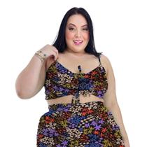 Top Cropped de 3 laços alças finas com regulador e bojo forrado internamente elastex nas costas viscolinho G GG