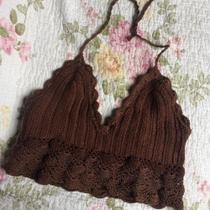 Top Cropped de Croche Marrom Tamanho Médio Top Cropped de Croche Marrom Tamanho Médio