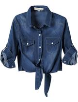 Top Cropped de Denim Omoone com Manga 3/4 e Nó na Cintura (L) Top Cropped de Denim Omoone com Manga 3/4 e Nó na Cintura (L)