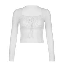 Top Cropped De Gola Quadrada Branca Para Mulheres, Elegante, Vintage, Estilo Y2K, Camiseta Tricotada Top Cropped De Gola Quadrada Branca Para Mulheres, Elegante, Vintage, Estilo Y2K, Camiseta Tricotada