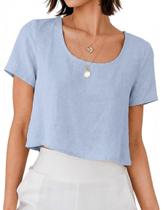 Top cropped de linho Mywinway manga curta gola canoa XL