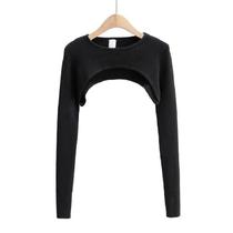 Top Cropped De Manga Longa Em Tricô Preto E Branco Com Estilo Y2K Para Mulheres, Primavera E Outono Top Cropped De Manga Longa Em Tricô Preto E Branco Com Estilo Y2K Para Mulheres, Primavera E Outono