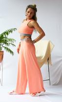 Top Cropped Decote Alto Coral