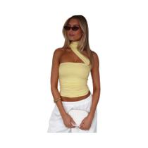 Top Cropped Elegante Com Alça Halter E Detalhes Franzidos Para Mulheres, Sexy, Ajuste Slim, Casual Top Cropped Elegante Com Alça Halter E Detalhes Franzidos Para Mulheres, Sexy, Ajuste Slim, Casual