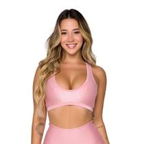 Top Cropped Faixa Poliamida Canelado Bojo Sustentação Compressão Decotado Ginástica Fitness Academia