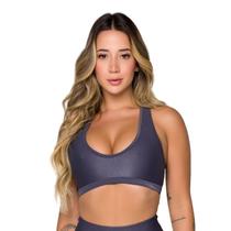 Top Cropped Faixa Poliamida Canelado Bojo Sustentação Compressão Decotado Reforçado Fitness Academia