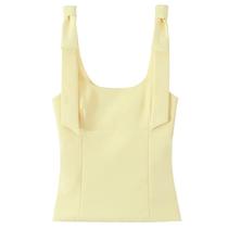 Top Cropped Feminino Amarelo e Branco - Sem Mangas, Decote Assimétrico e Detalhe Borboleta Top Cropped Feminino Amarelo e Branco - Sem Mangas, Decote Assimétrico e Detalhe Borboleta
