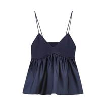 Top Cropped Feminino Azul - Decote Assimétrico, Plissado e Sem Costas