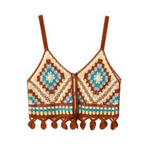 Top Cropped Feminino Boho Com Franjas E Alças, Crochê Granny Square, Moda Praia De Verão