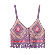 Top Cropped Feminino Boho Com Franjas E Alças, Tricô Crochê Granny Square, Moda Praia De Verão Top Cropped Feminino Boho Com Franjas E Alças, Tricô Crochê Granny Square, Moda Praia De Verão