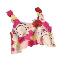 Top Cropped Feminino Boho Y2K De Tricô Vazado Sem Costas Para Verão E Praia - Camisole Solto