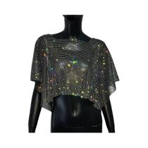 Top Cropped Feminino Brilhante Com Strass Transparente Decote Quadrado Para Verão Praia Biquíni