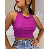 Top Cropped feminino canelado regata básico clássico