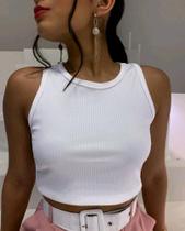 Top Cropped feminino canelado regata básico confortável