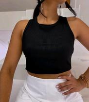 Top Cropped feminino canelado regata básico moda e estilo