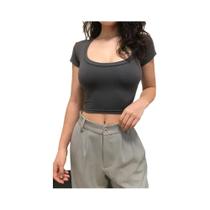 Top Cropped Feminino Cintura Alta - U-Pescoço, Manga Curta, Casual e Emagrecedor