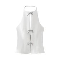 Top Cropped Feminino Com Borboleta De Strass, Sem Costas, Sem Mangas, Estilo Halter, Verão 2025 Top Cropped Feminino Com Borboleta De Strass, Sem Costas, Sem Mangas, Estilo Halter, Verão 2025