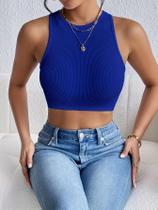 Top Cropped Feminino com Nervuras - Sem Mangas, Alta Elasticidade, Estilo Casual