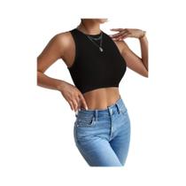 Top Cropped Feminino com Nervuras - Sem Mangas, Alta Elasticidade, Estilo Casual