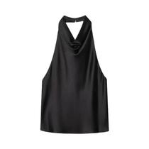 Top Cropped Feminino De Cetim Halter Sem Costas Ombro a Ombro Camisole Sexy Para Praia