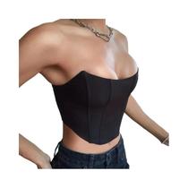 Top Cropped Feminino De Veludo Sem Mangas, Ombro a Ombro, Estilo Corpete Bustiê, Sem Costas, Sexy,